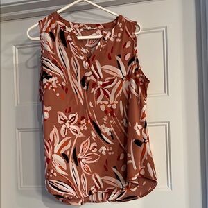 Maurices Orange Sleeveless Blouse with Tropical Print